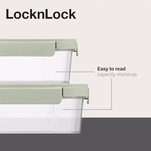 LocknLock NestnLock Stackable Airtight Food Storage Containers, 3-Piece Set, Green, 500ml, 920ml and 1.6L – 2