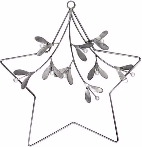 Lemon Pavilion Furniture and Decor Star Mistletoe Wreath in Grey Glass and Metal, H 31 x W 1.5 x D 31 cm