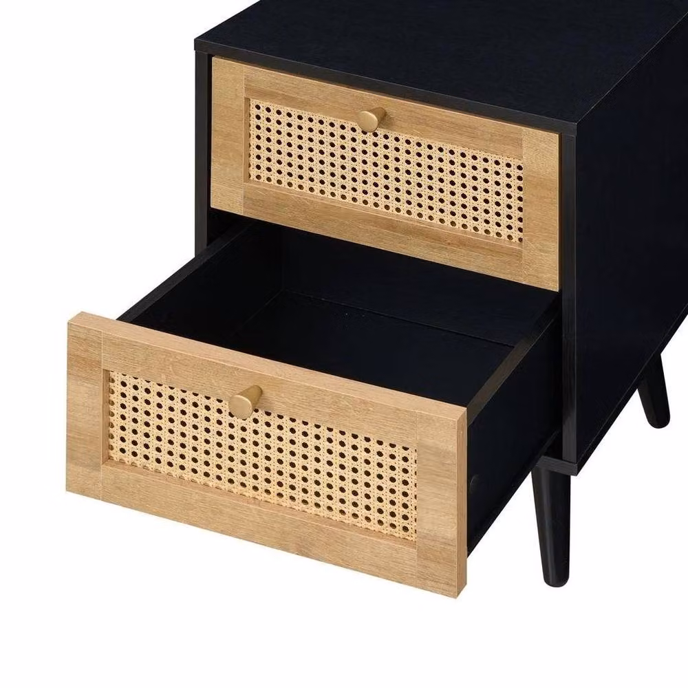 FORGEVIO Black PVC Rattan 2 Drawer Bedside Storage Unit – 4