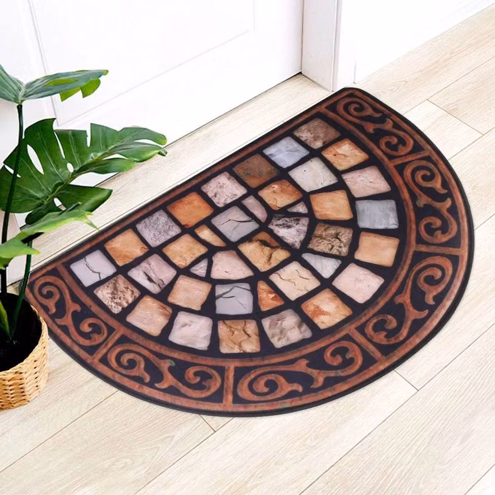 PAWNORA Semicircular Non-Slip Rubber Welcome Doormat, Brown, W/D: 100 x 100 cm – 5