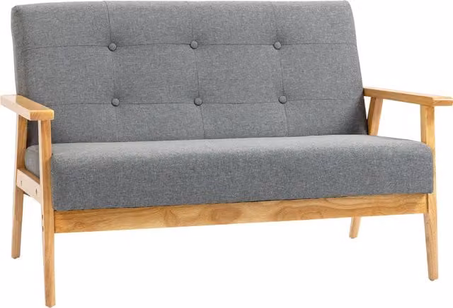 HOMCOM Modern 2-Seater Click Clack Sofa with Grey Fabric Upholstery and Solid Rubberwood Frame – 1