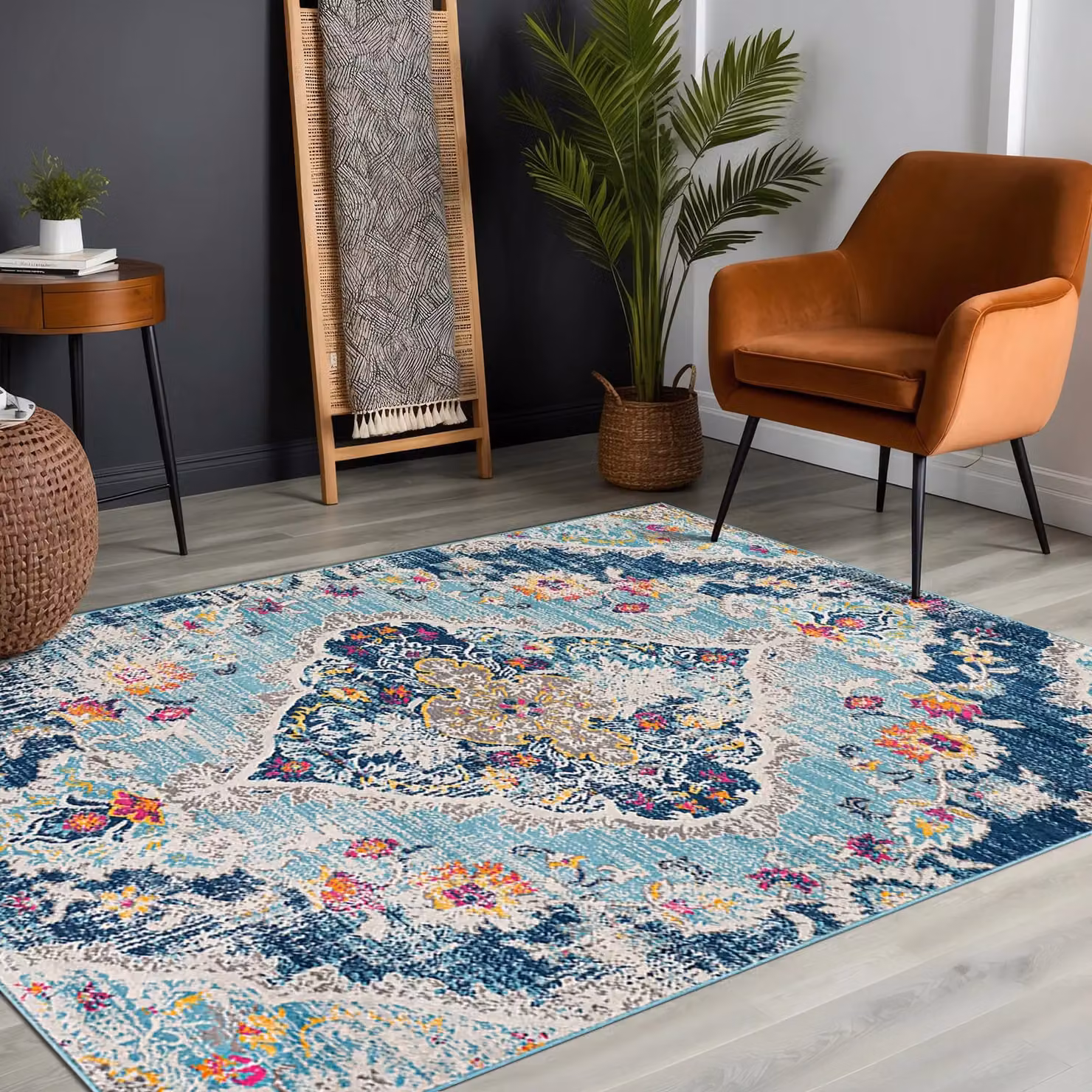 Livabliss Floransa Vintage Boho Traditional Living and Dining Rug in Blue, Beige, Grey and Pink, W: 80 cm, L: 220 cm – 4