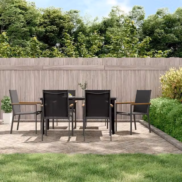 Berkfield Home 7 Piece Modern Garden Dining Set in Black Textilene and Steel – 1