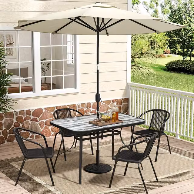 Livingandhome Modern Glossy White and Black Tempered Glass and Metal Garden Table, Width: 120 cm