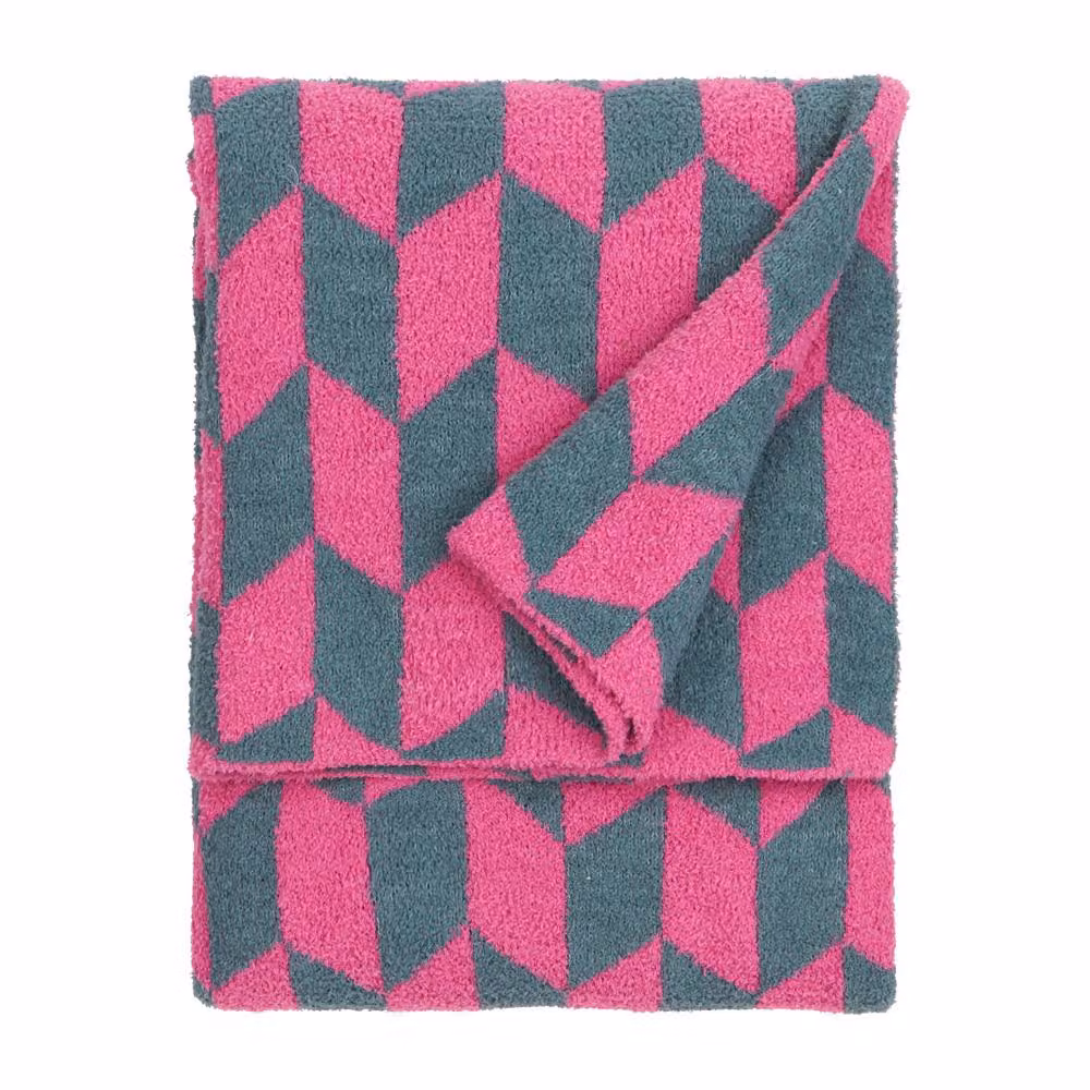 Furn Olsen Geometric Reversible Double Face Throw in Pink, W: 130 cm, D: 180 cm – 2