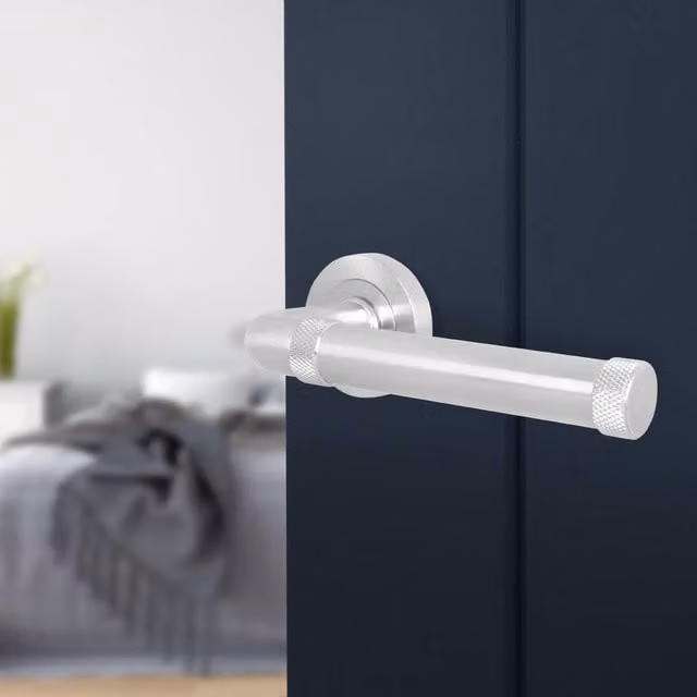 AFIT Satin Nickel Fire Door Handle, Silver Brushed Aluminium Internal Lever On Rose, 150 x 150 mm – 1