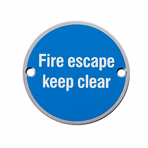 Loops 2 Pack Fire Door Keep Clear Sign in Brushed Silver Stainless Steel, 76mm Diameter – 2