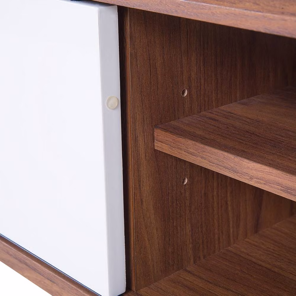 Wyld and Coco Mid-Century 2 Tone TV Stand in Dark Brown and White with Cable Management and Storage Shelf – 5