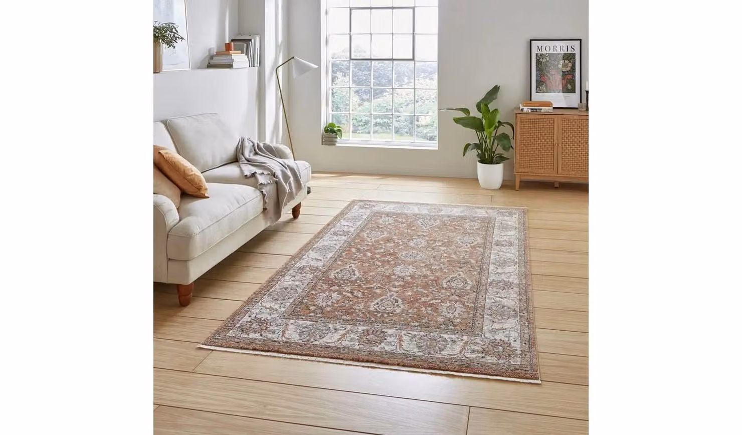 TR Vintage Rectangular Short Pile Rug in Orange and Multicolour, W: 160 cm, L: 230 cm