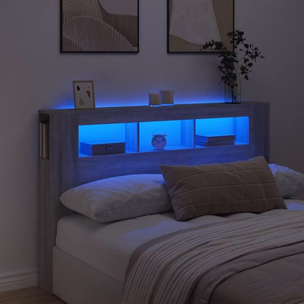 Berkfield Home Grey Sonoma LED Headboard with Integrated Shelf and Lighting, W/D/H: 160 x 18.5 x 103.5 cm – 2