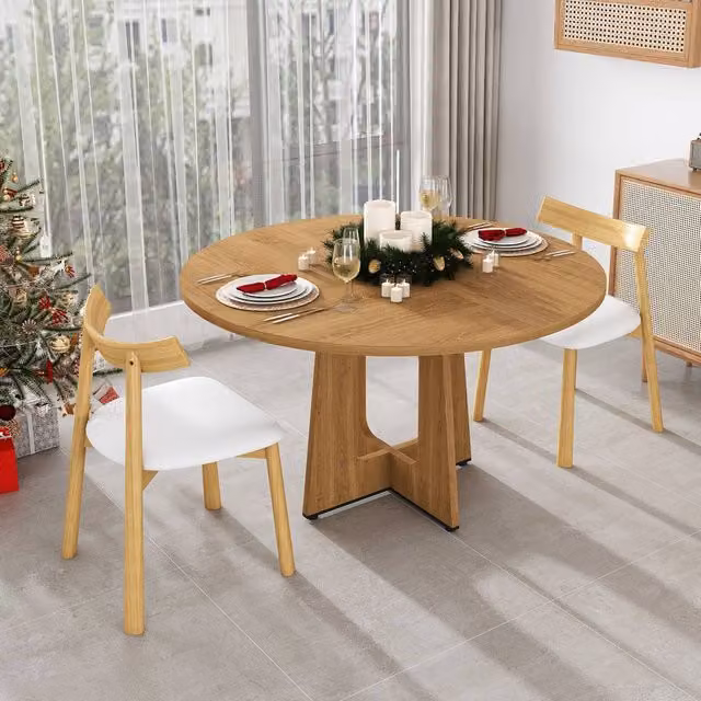 Direct Wicker Round Farmhouse Dining Table in Light Oak, MDF Construction, Diameter: 120 cm