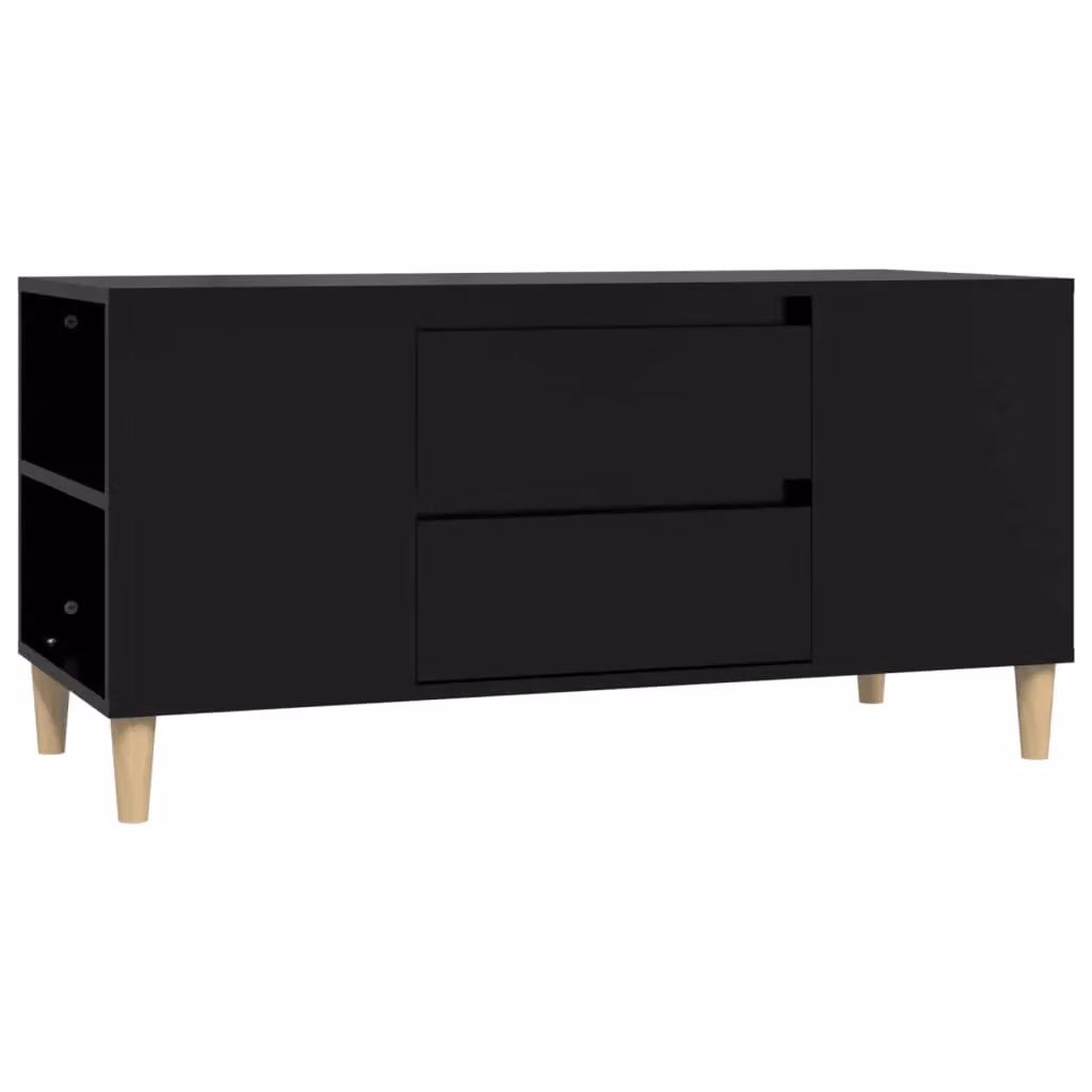Berkfield Home Scandinavian Style TV Cabinet in Black Matt MDF, W: 102 cm, D: 44.5 cm, H: 50 cm – 2