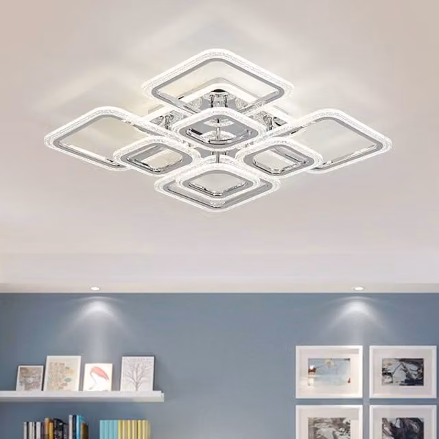 NIVOR Dimmable LED Rectangular Flush Mount Ceiling Light in Chrome and Transparent – 1