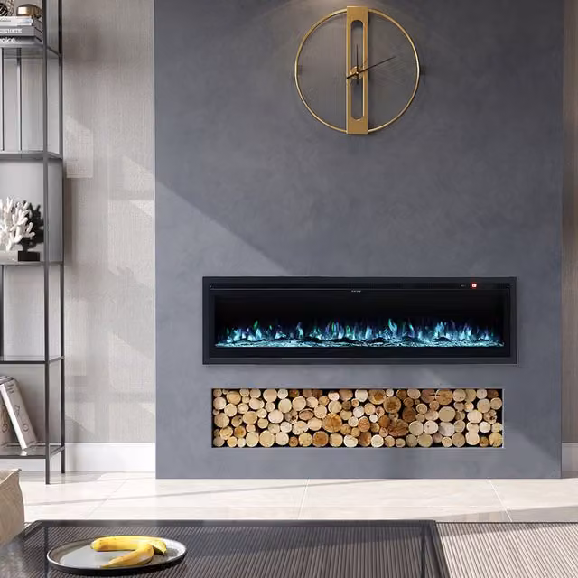 Living Star Black Glass Electric Fireplace with Remote and 12 Flame Colours