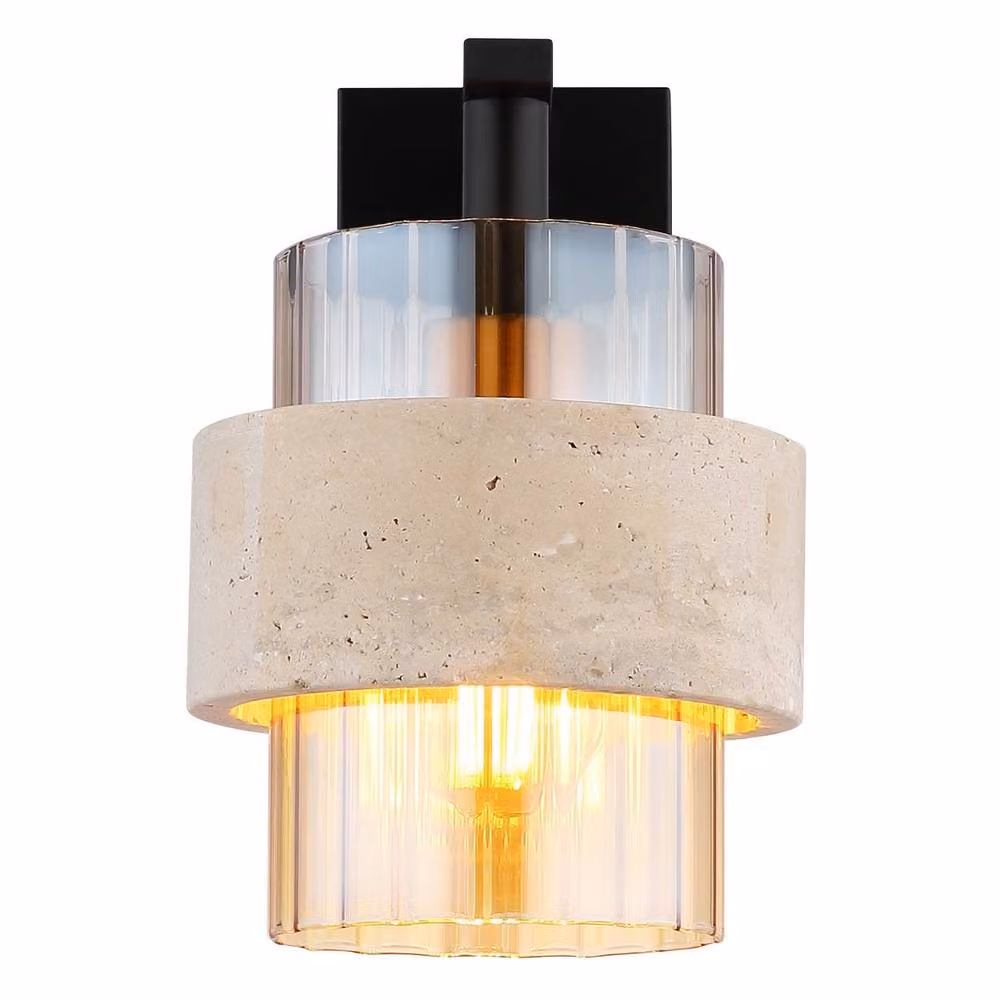 Netlighting Daren Modern Wall Lamp with Amber Glass Shade in Black and Gold/Brass, E27 – 3