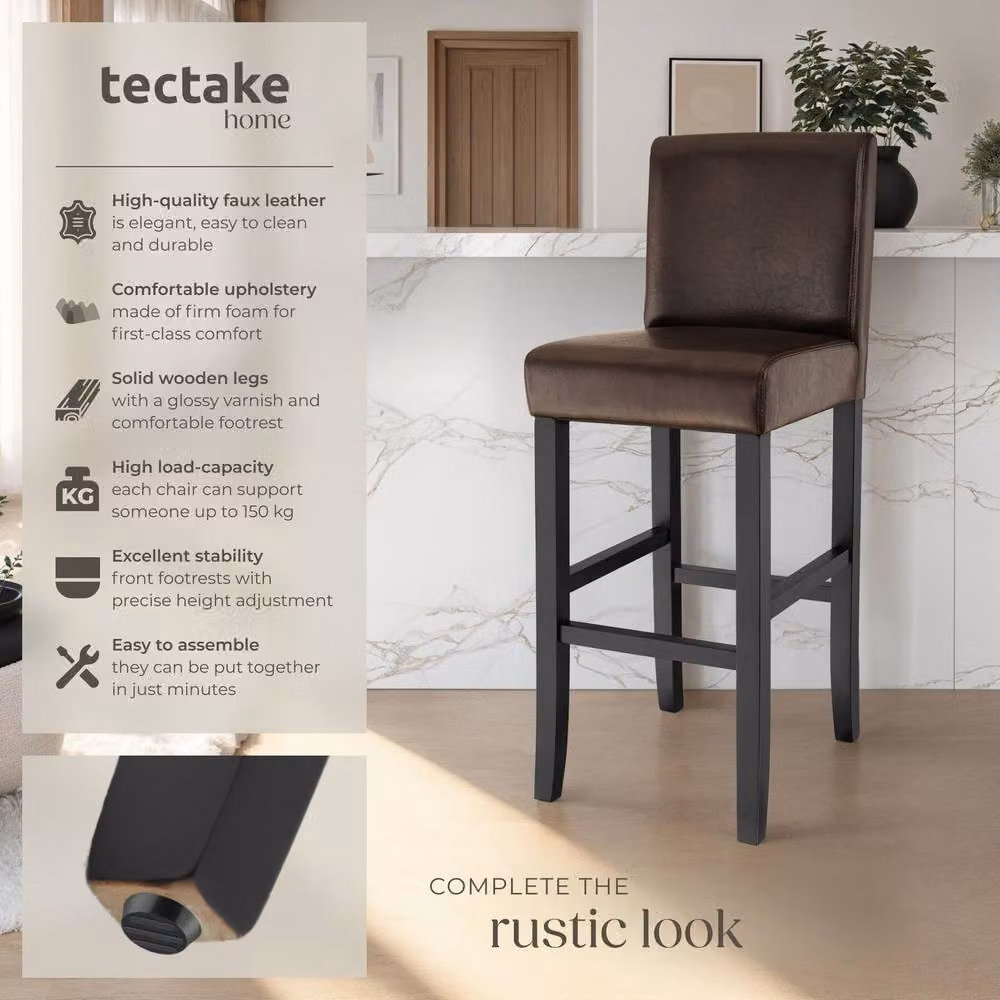 tectake Dover Modern Bar Stool Set of 6 in Brown and Black – 2
