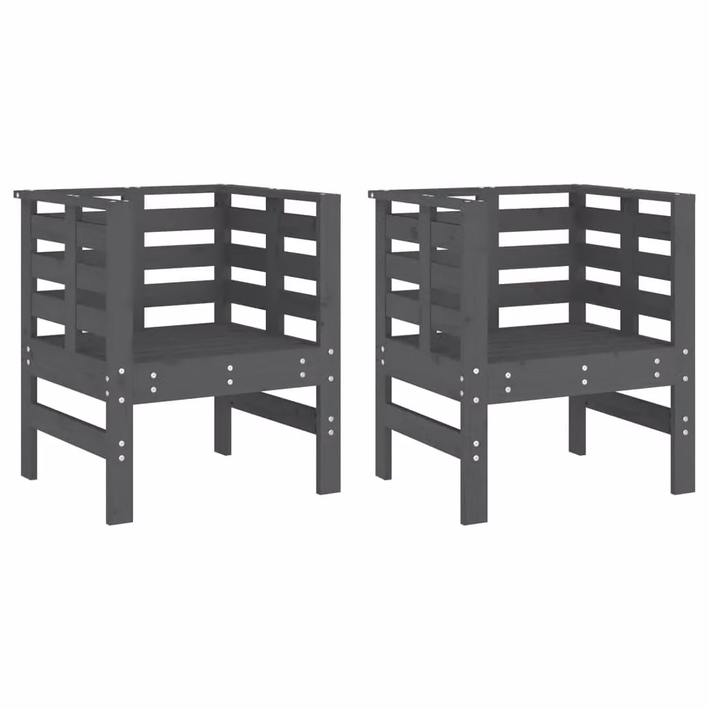 Berkfield Home Set of 2 Grey Rustic Garden Chairs in Solid Pine Wood, W/D/H: 61.5 x 53 x 71 cm – 1