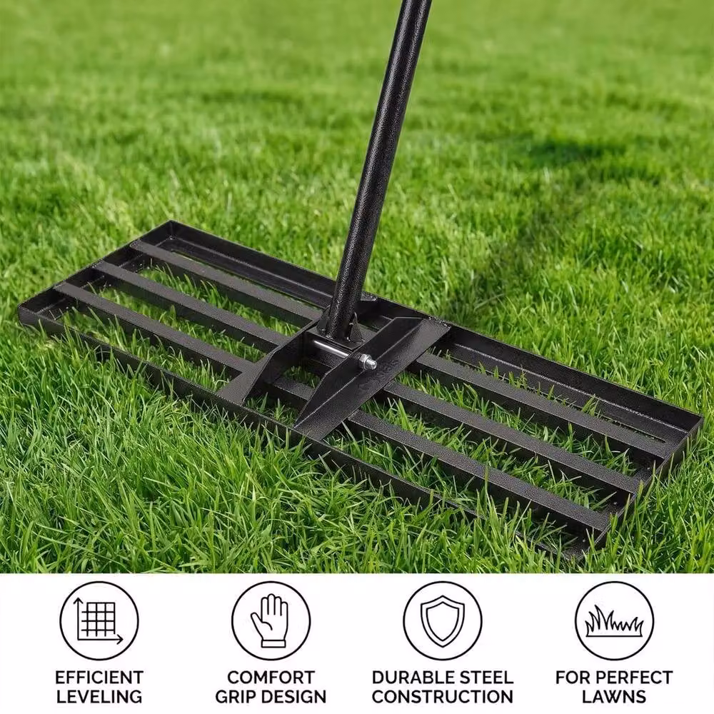 FLAVORA Black Lawn Leveling Rake with Steel and Aluminium Construction, W: 76.2 cm, H: 25.4 cm – 4