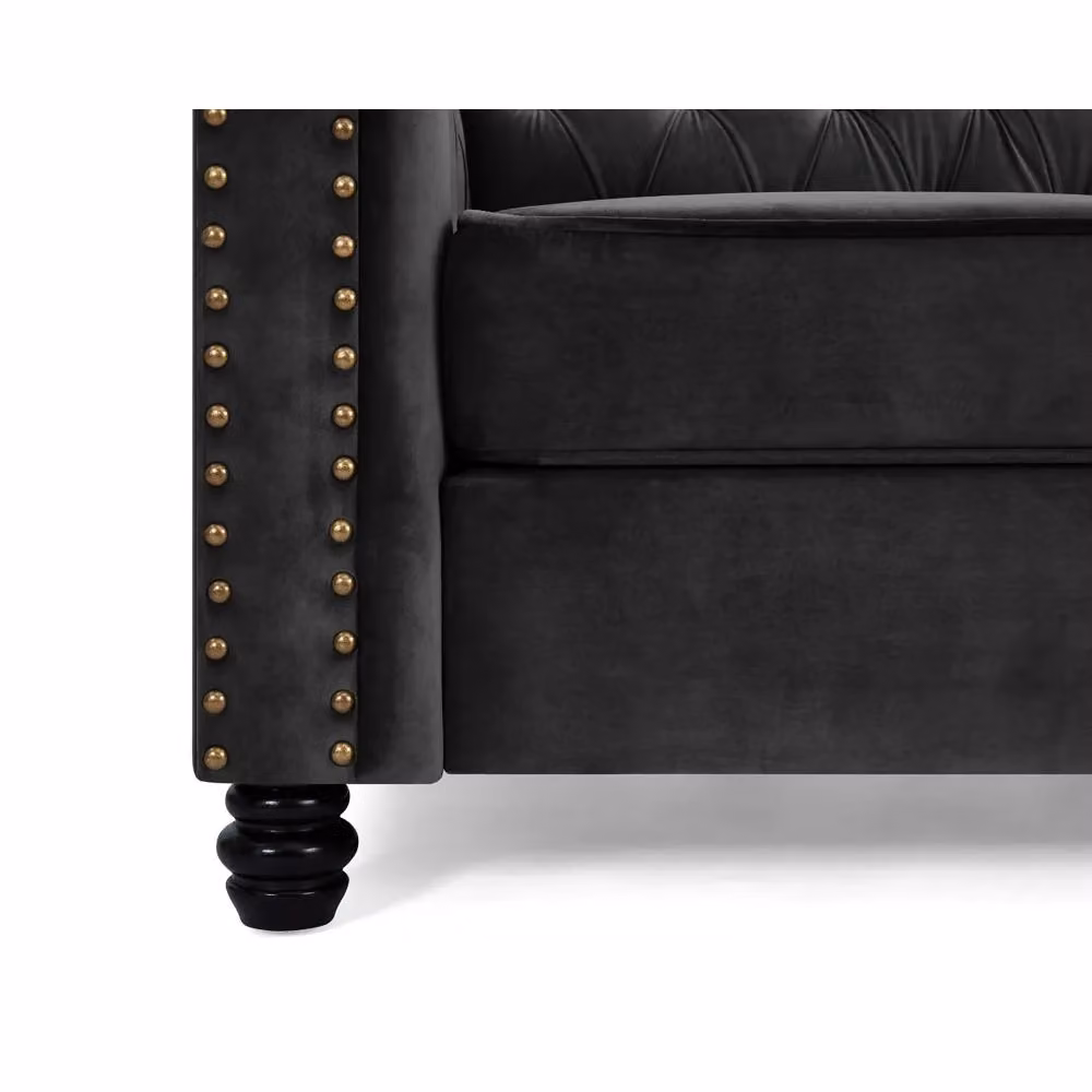 Home Detail Chester 3 Seater Black Velvet Chesterfield Sofa – 3