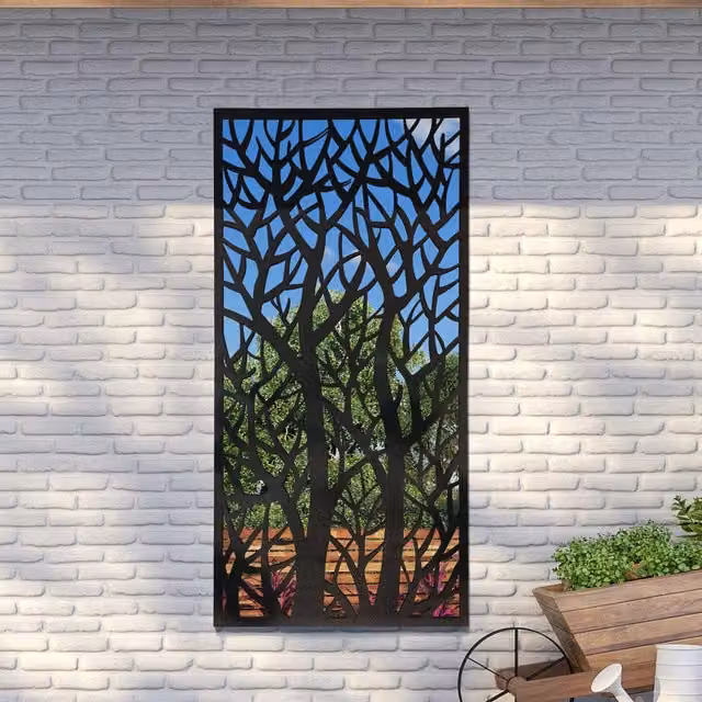 MirrorOutlet Amarelle Extra Large Metal Tree Design Garden Mirror, Black, H 180 cm x W 90 cm