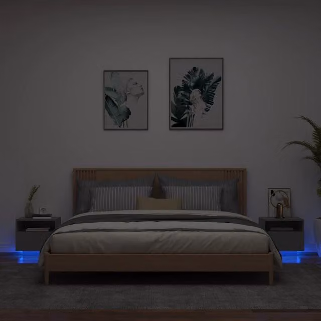 Berkfield Home Set of 2 Black Bedside Cabinets with Integrated LED Lighting, W/D/H: 40 x 39 x 37 cm