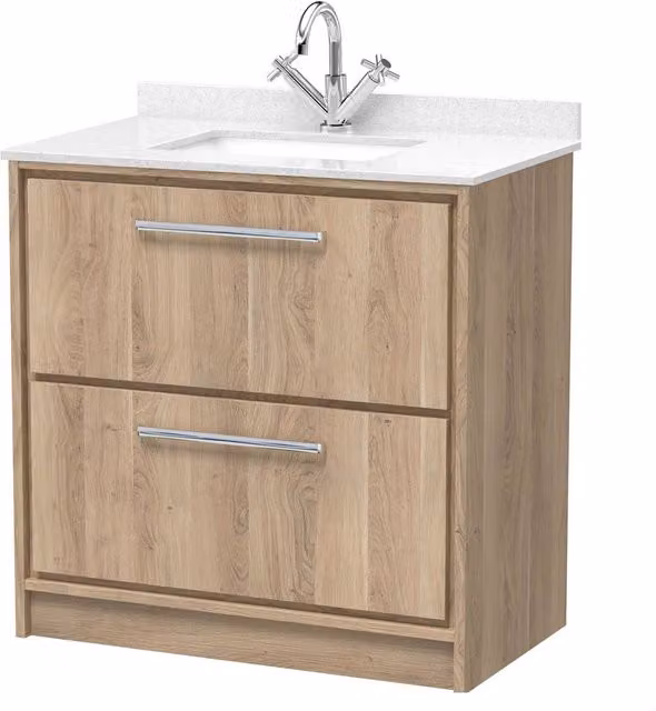 Balterley Longnor 2 Drawer Floor Standing Vanity Basin Unit in Light Oak Brown, Width: 80 cm