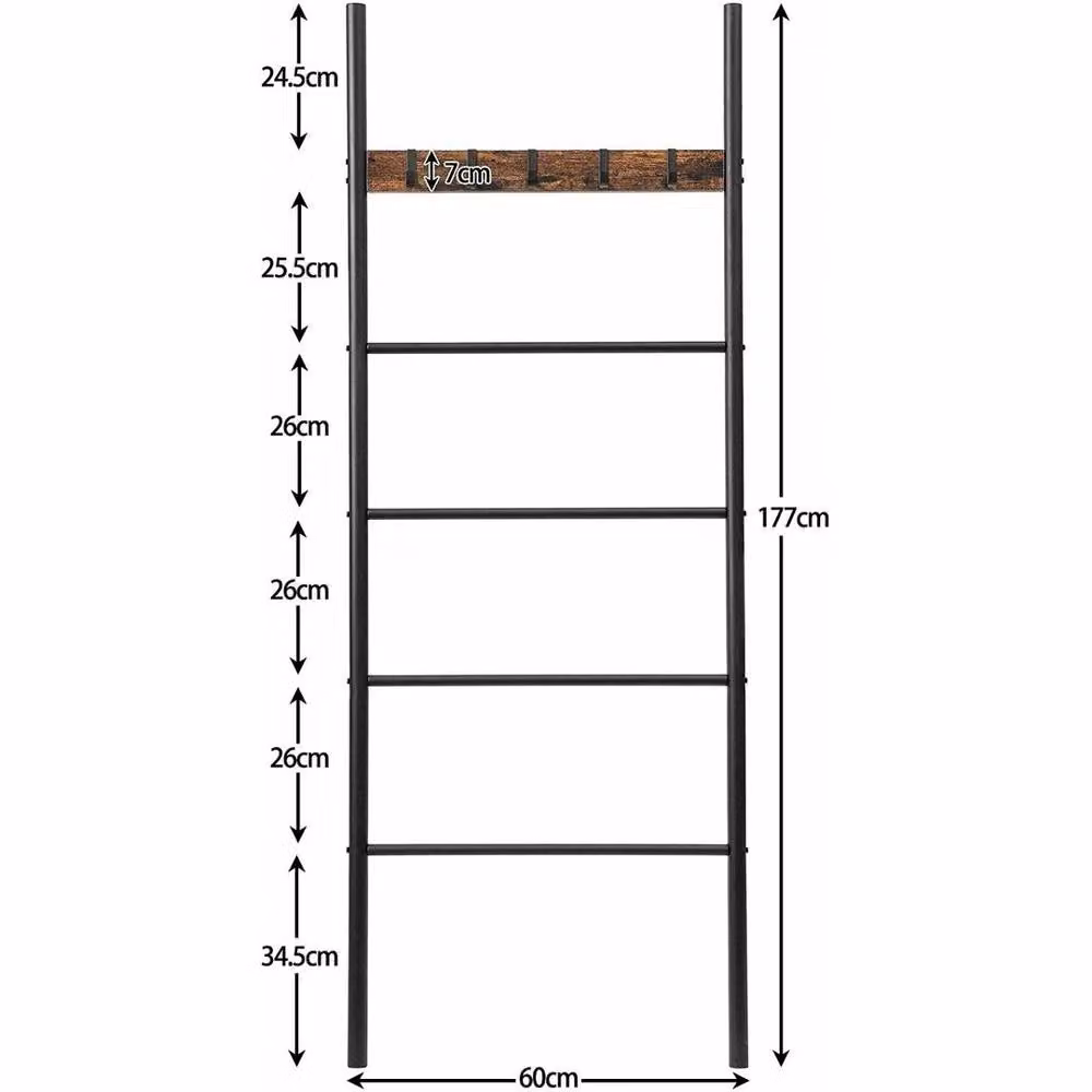 EONLION Black Metal and MDF Leaning Blanket Ladder and Towel Rack, H 177 cm x W 60 cm x D 3.3 cm – 2