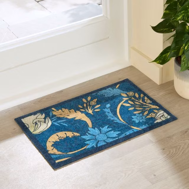Artsy Mats William Morris Blue Floral Washable Non-Slip Indoor Doormat W: 60 cm, D: 40 cm