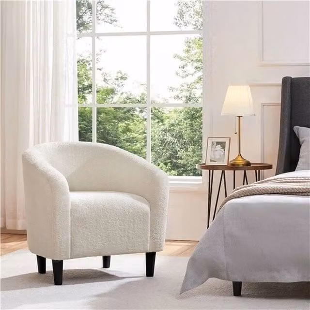 Kelvenix White Bouclé Tub Chair Accent Armchair with Armrests – 1