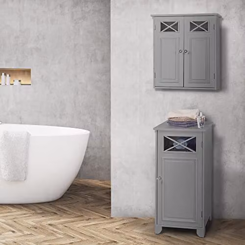 Teamson Home Dawson Modern Wall Mounted Bathroom Cabinet with Glass Doors in Grey – 2