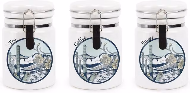 Purely Home Desert Flowers Small Ceramic Tea, Coffee and Sugar Storage Canister in Blue and White Floral Design