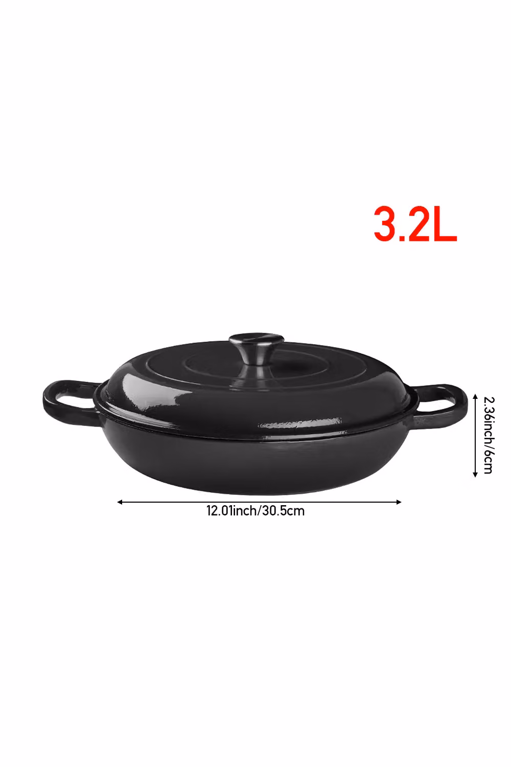 Living and Home 3.2 l Enamelled Cast Iron Casserole Pot with Lid, Black – 4