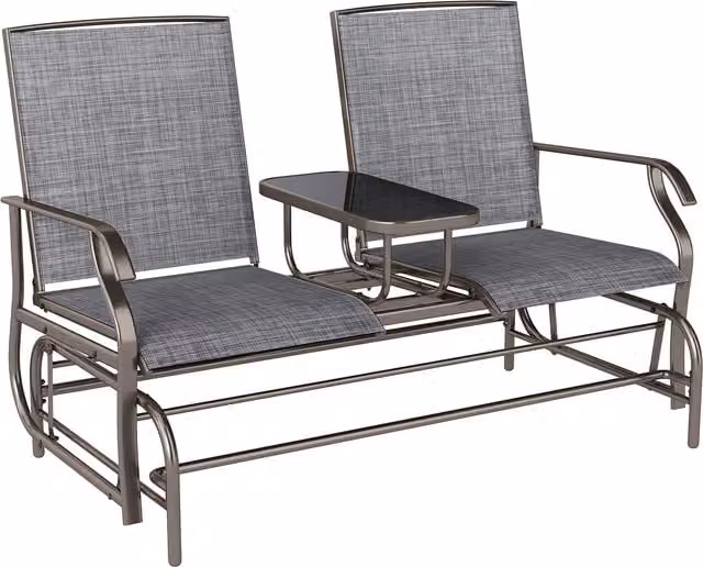 Outsunny Metal Double Swing Chair Glider with Side Table and Cushions, Grey – 1