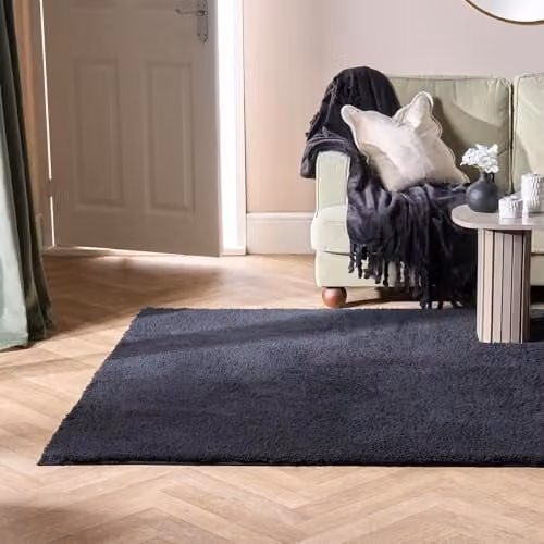 OHS Black Teddy Shaggy Rug, Soft Non-Slip Polyester Area Carpet for Living Room or Bedroom, W: 160 cm, L: 230 cm