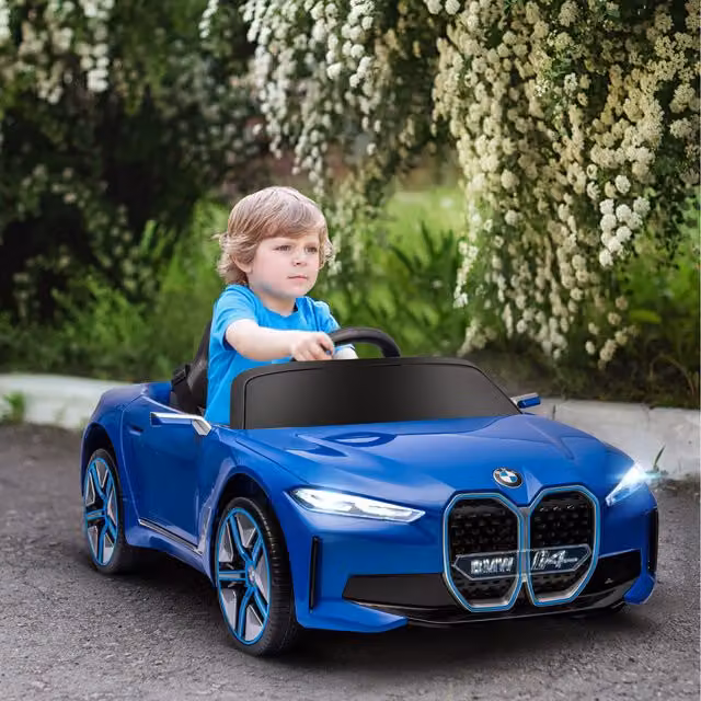 HOMCOM BMW i4 Licensed 12V Kids Electric Ride-On Car with Light and Sound Effects, Blue