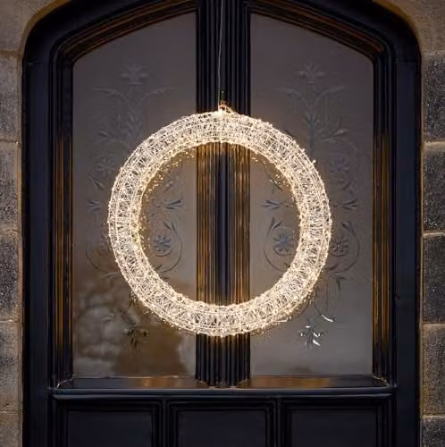 Lights4fun Christmas Wire Wrapped LED Wreath Light in Silver and Warm White, Diameter: 58 cm – 1