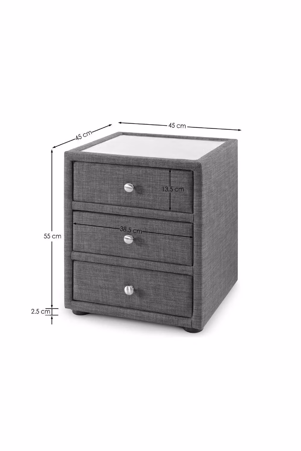 Julian Bowen Sorrento 3 Drawer Upholstered Bedside Table in Grey with Mirror Top – 6
