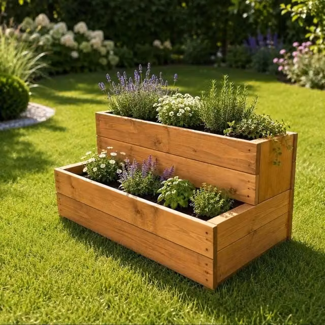 EONLION 2 Tier Rustic Brown Wooden Raised Garden Bed for Flowers, Herbs and Vegetables – 1