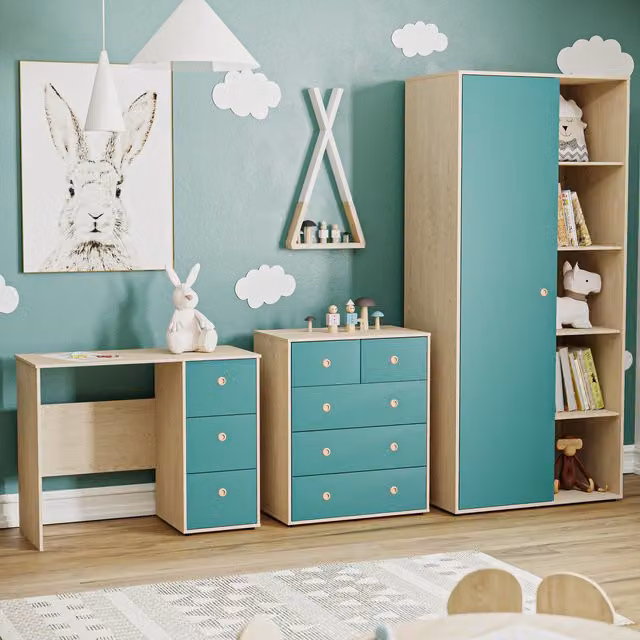 Vida Designs Junior Vida 3 Piece Childrens Bedroom Set in Blue and Oak