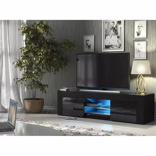 Creative Furniture Loom TV Unit Black with Glossy Doors and LED Lights, W: 130 cm, D: 35 cm, H: 35 cm – 5