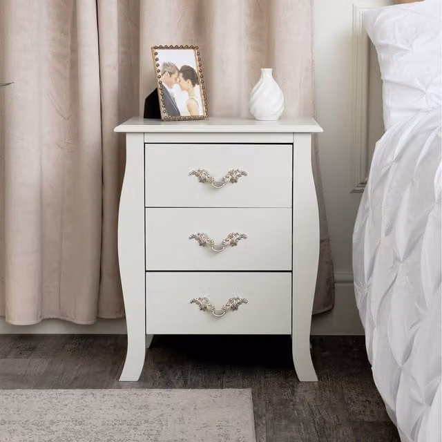 Melody Maison Vintage Lacquered White and Gold Bedside Table