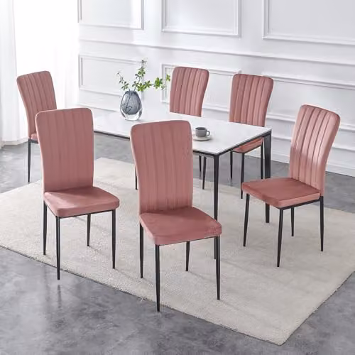mcc direct Elle Set of 6 Pink Velvet High Back Dining Chairs with Metal Legs – 2