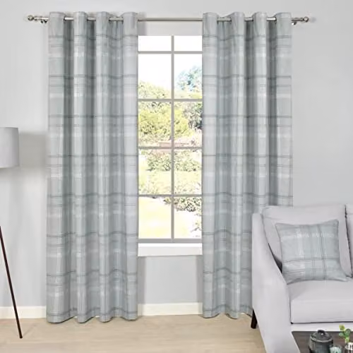 Smart Living Green Checked Thermal Insulated Eyelet Curtains, 2 Panels, W: 117 cm, H: 137.16 cm