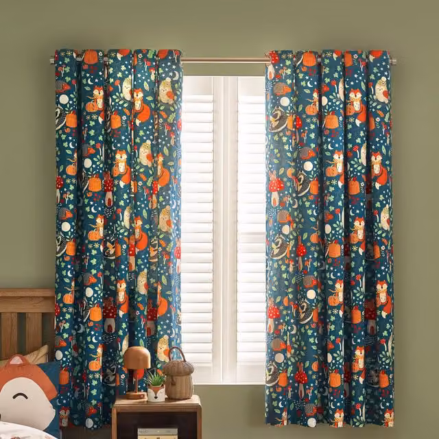 Catherine Lansfield Fox and Woodland Friends Ready Made Eyelet Curtains, Green, W: 167.6 cm, H: 182.9 cm