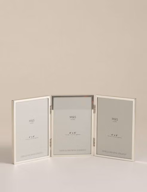 M&S Metal Triple Photo Frame, Silver, Rectangular, Wall Mountable