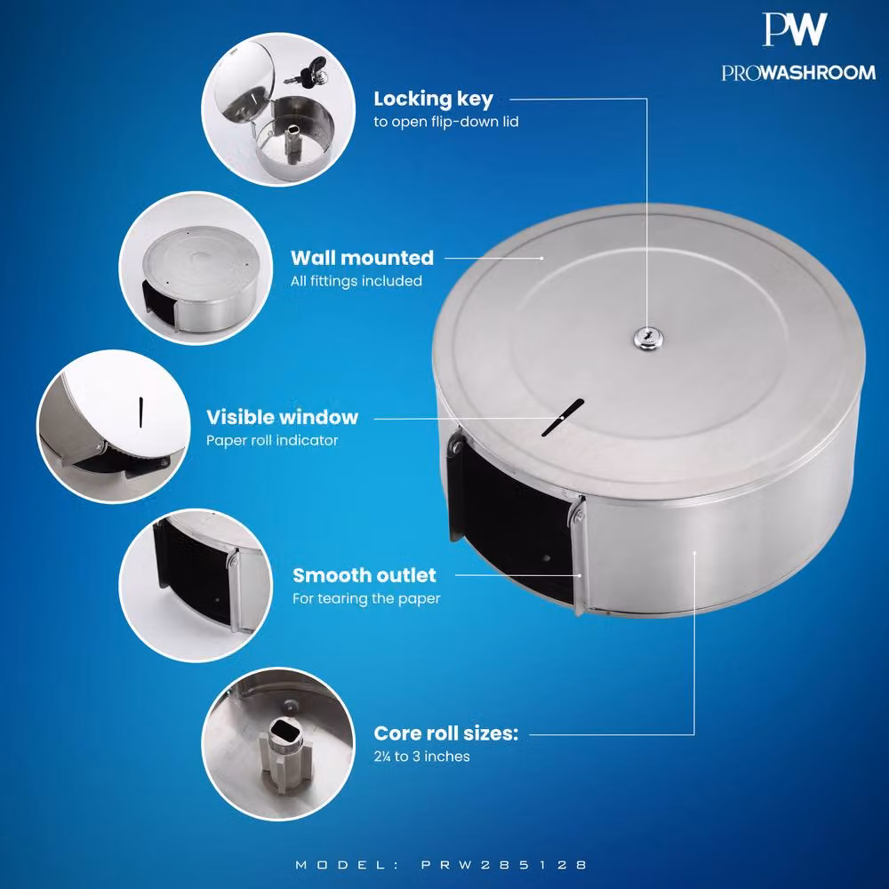 Mylek Stainless Steel Wall Mounted Toilet Roll Dispenser in Silver, H: 32.0 cm, W: 31.0 cm, D: 12.5 cm – 2