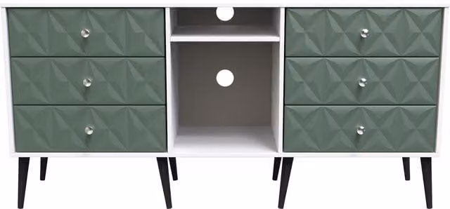 Ready Assembled 2 U Toledo 6 Drawer Sideboard in Green and Black