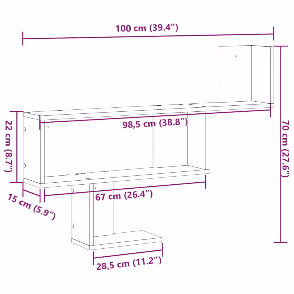 Berkfield Home Wall Mounted Shelf in Black Oak, W/D/H: 100 x 15 x 70 cm – 6