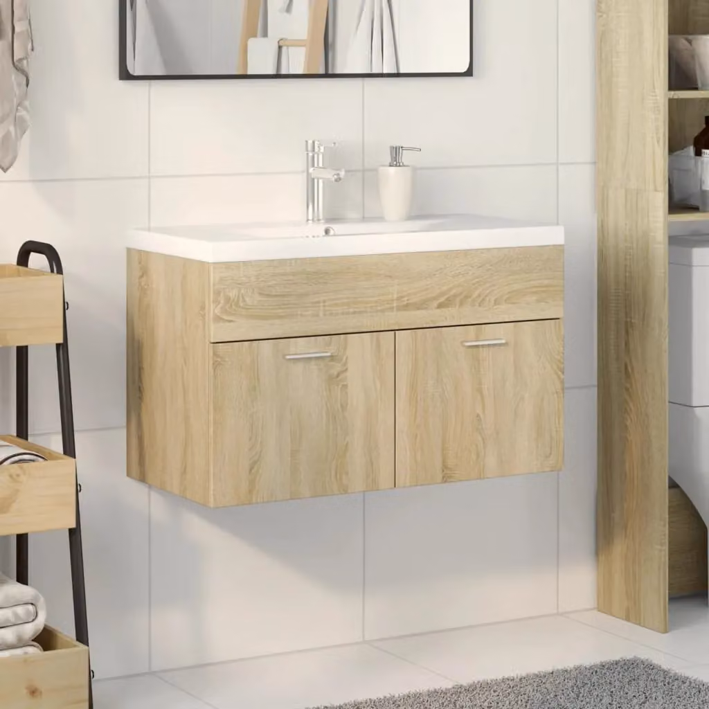 Berkfield Home Wall-Mounted Bathroom Sink Cabinet with Built-in Basin in Sonoma Oak Brown – 2