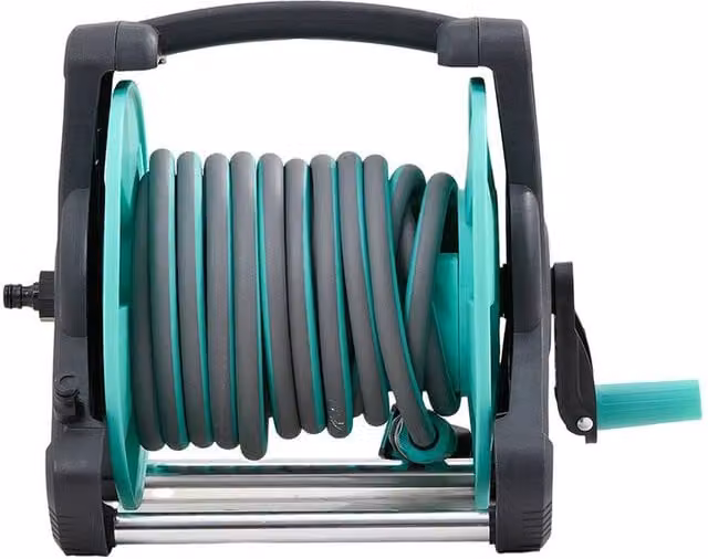 Living and Home Portable Garden Watering Hose Reel Set with Cart, Green